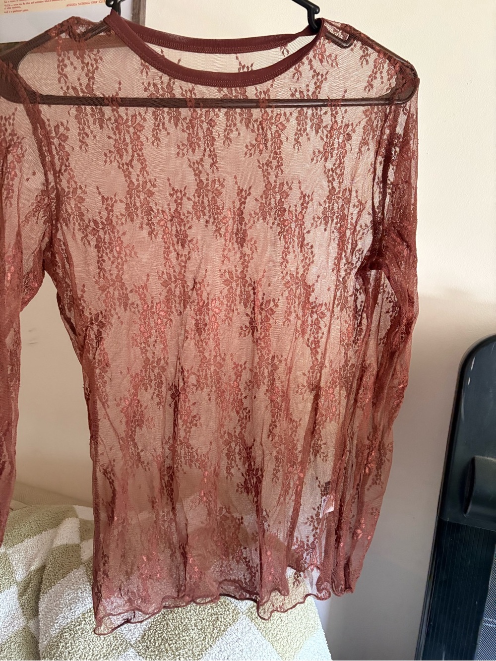 Sheer Maroon Lace Long Sleeve Top - Dusty Rose